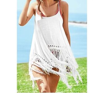 Cupshe Tassel Hem Fringe Swim Cover Up- x- back- white NWT